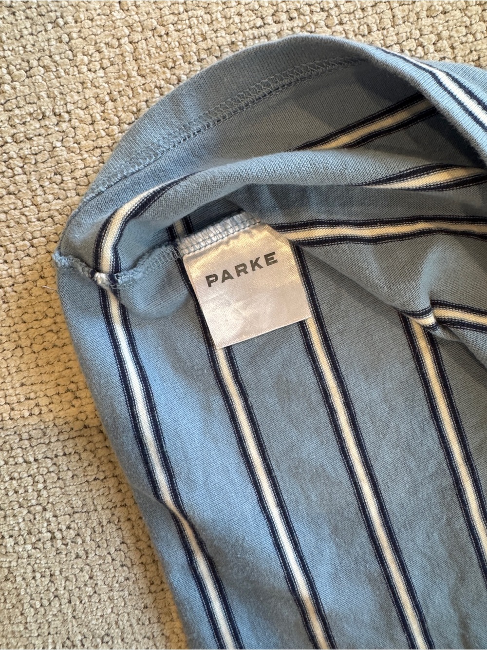 PARKE x Maggie & Emma Striped T-Shirt Blue White Baby Tee Womens Size M - Picture 6 of 7